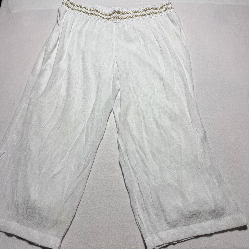 JM Collection White Rayon Polyester Pants 3X Embroidered Waistband